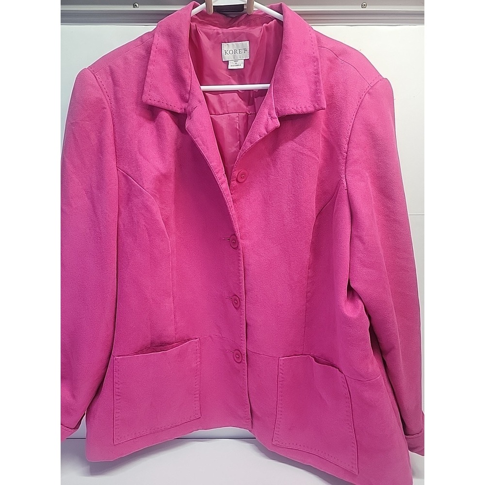 Vintage KORET Womens Blazer Single Breasted Hot Pink jacket Retro Granny Sz‎ 18